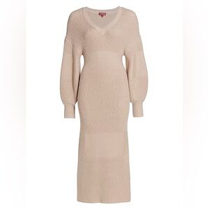 STAUD Carnation Puff Sleeve Sweater Beige Long Sleeve Knit Dress Sz XS